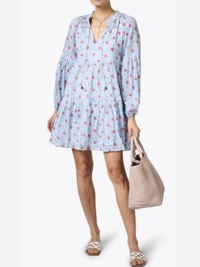 Oliphant Suzani Yoke Mini Long Sleeve Floral Dress Medium